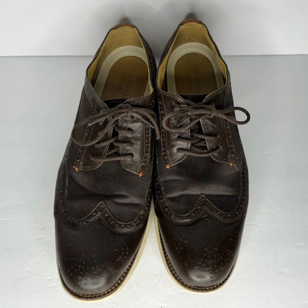 Cole Haan Grand O’s Brown Leather‎ And Fabric Wingtip Oxfords  Men’s Size 11.5 M